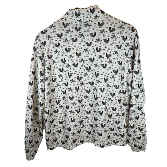 Northern Isles Women’s L Chicken Rooster Print Mock Neck Long Sleeve Top Farm - Picture 5 of 7